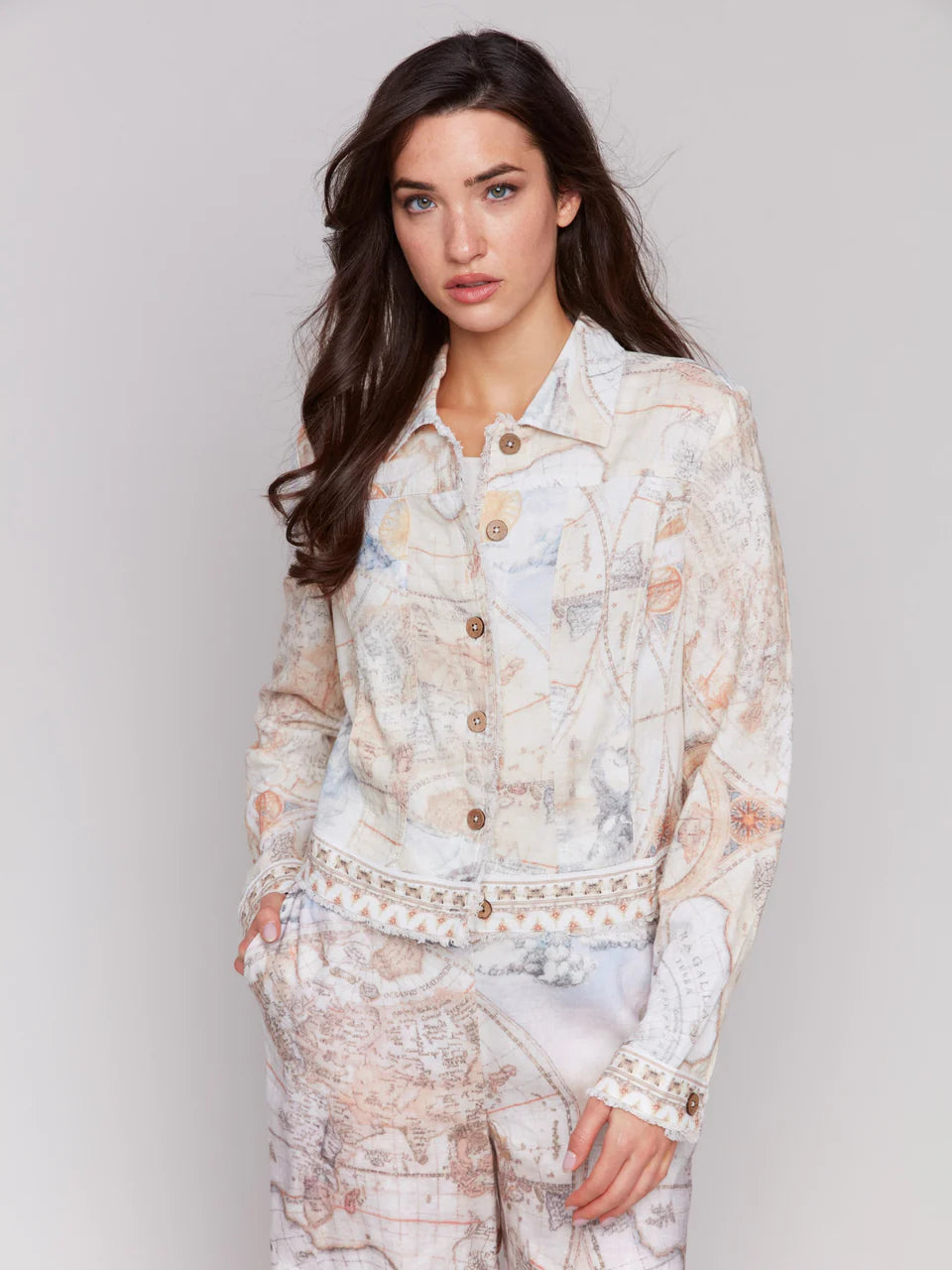 Printed Linen Blend Jacket by Charlie B