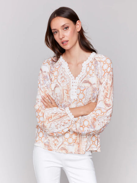 Printed Linen Blend Blouse by Charlie B