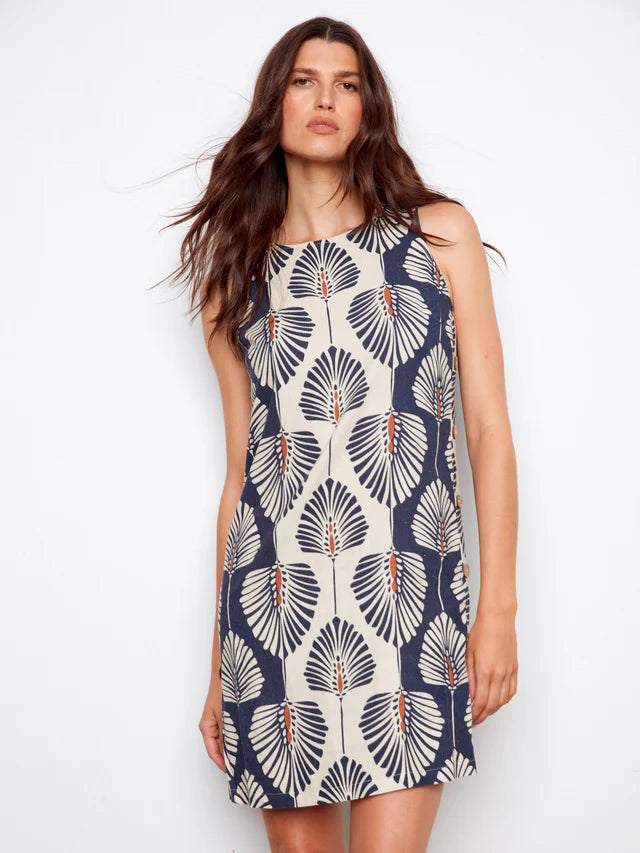 Printed Sleeveless Linen Blend Dress - Tahiti by Charlie B