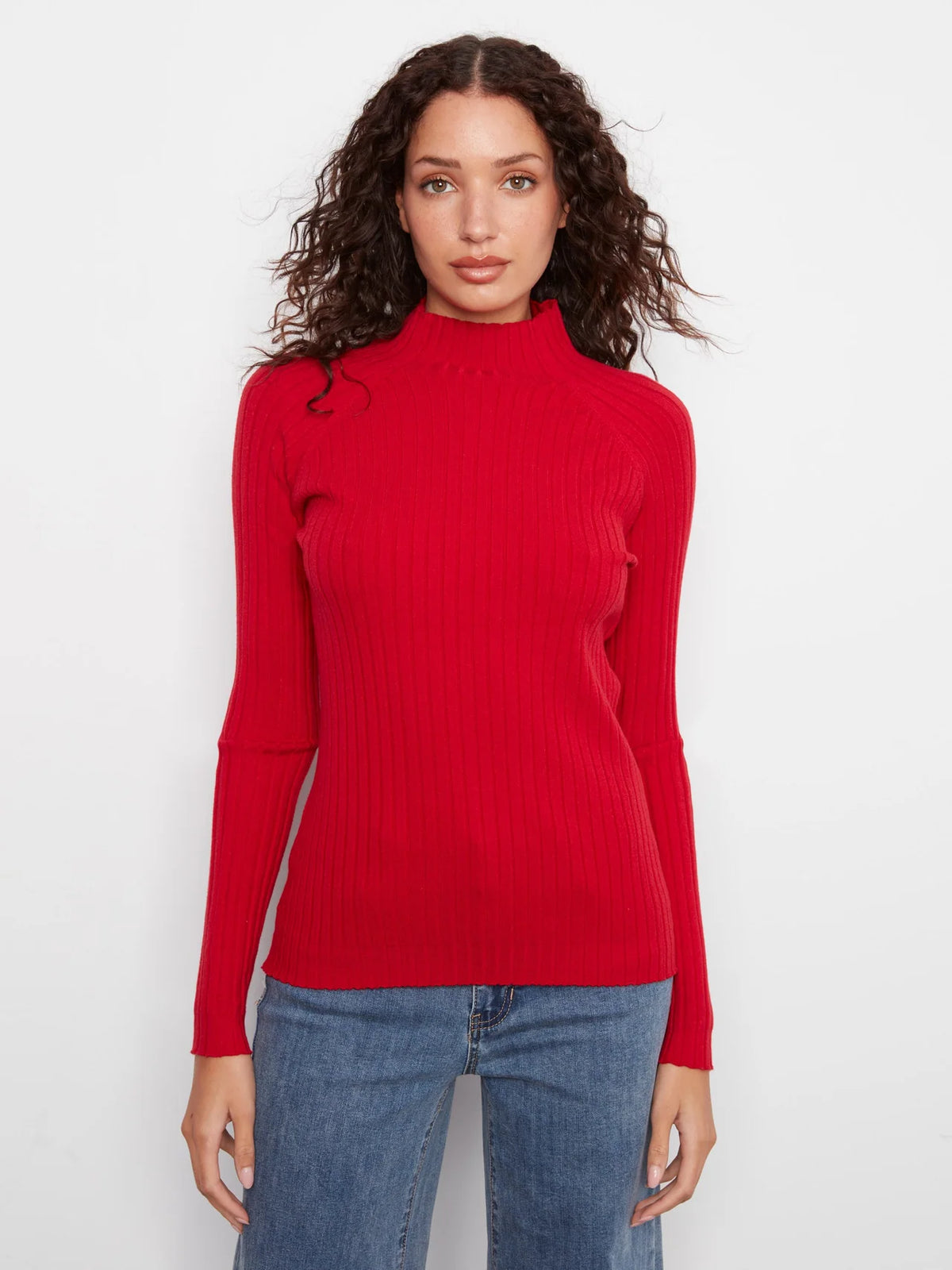Charlie B Ribbed Knit Mock Neck Sweater - Equestrian