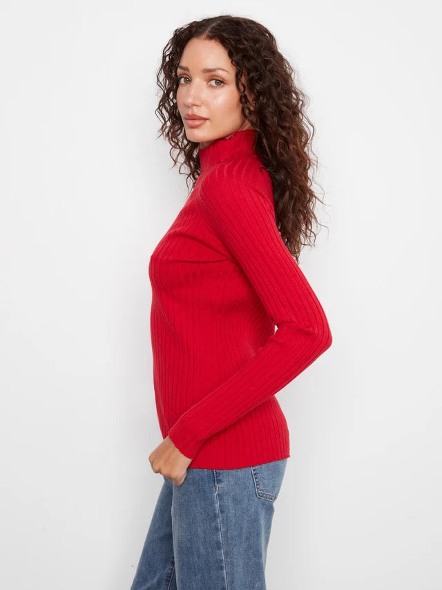 Charlie B Ribbed Knit Mock Neck Sweater - Equestrian