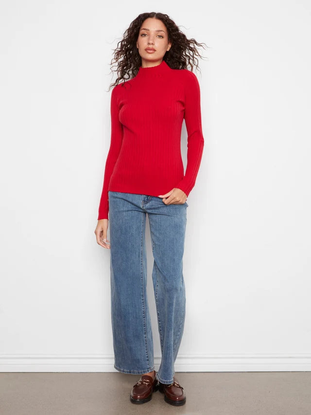 Charlie B Ribbed Knit Mock Neck Sweater - Equestrian