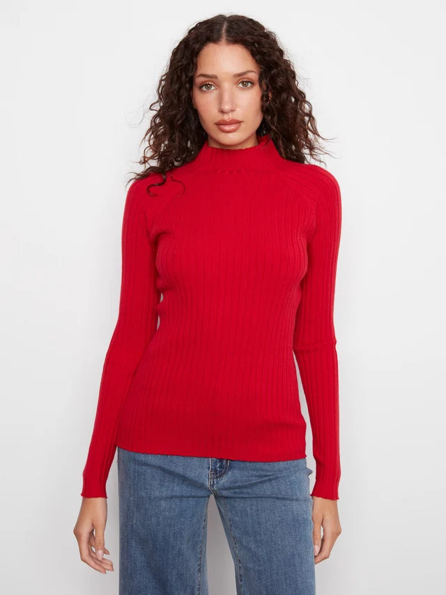 Charlie B Ribbed Knit Mock Neck Sweater - Equestrian