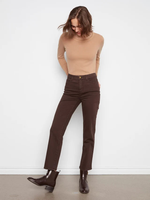 Charlie B Straight Leg Twill Pants - Coffee