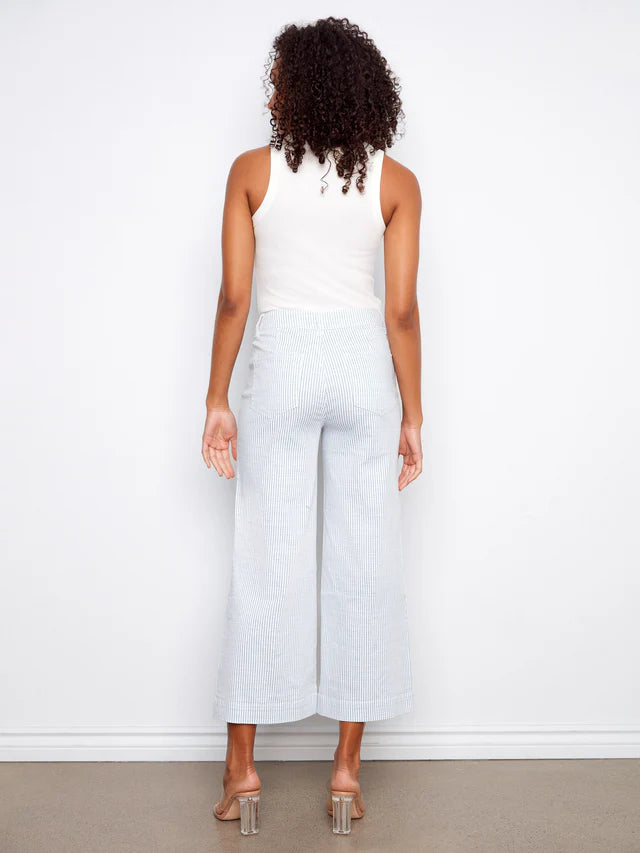 Striped Cropped Patch Pocket Flare Twill Pants by Charlie B