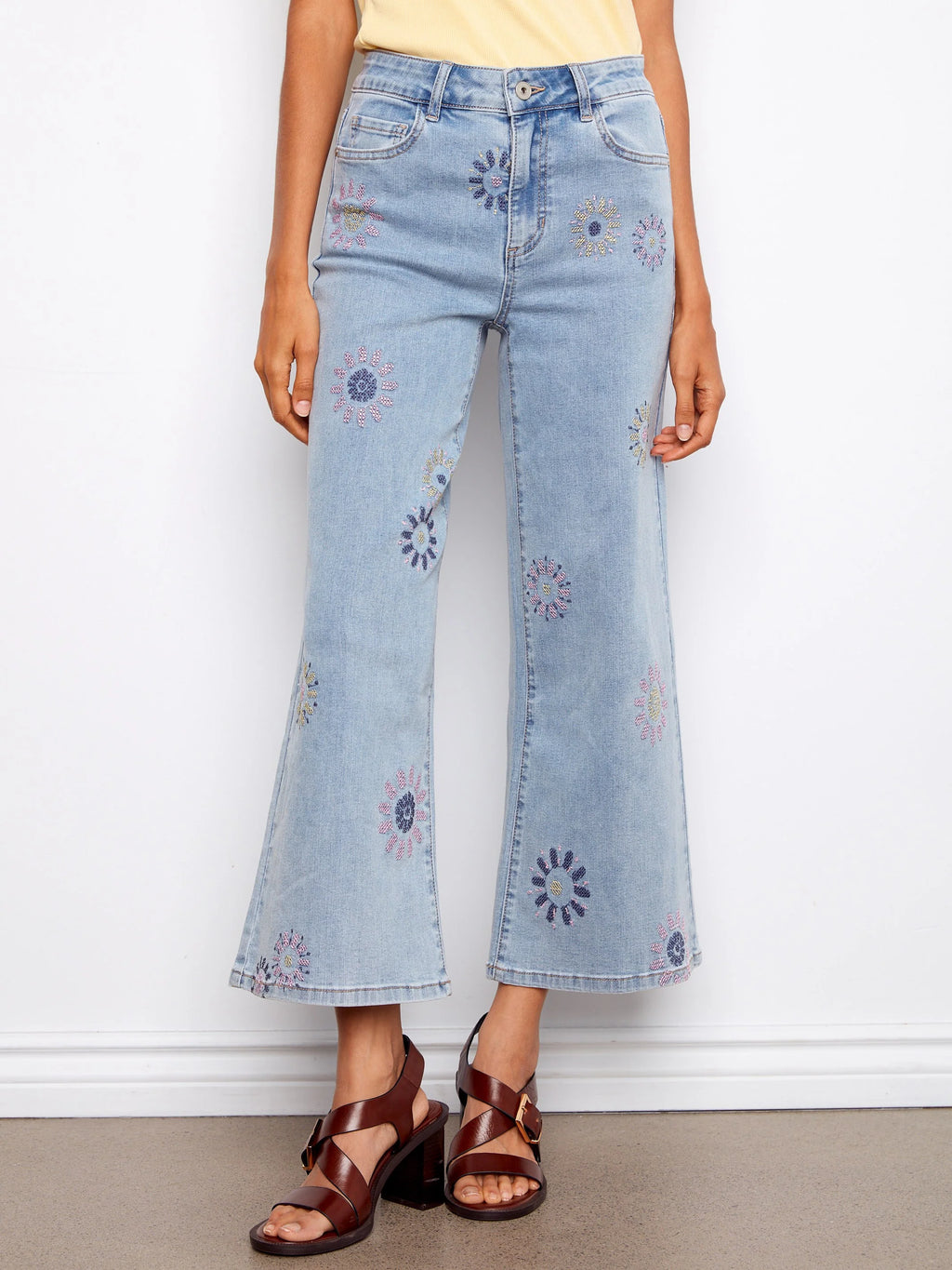 Wide Leg Jeans with Flower Embroidery by Charlie B