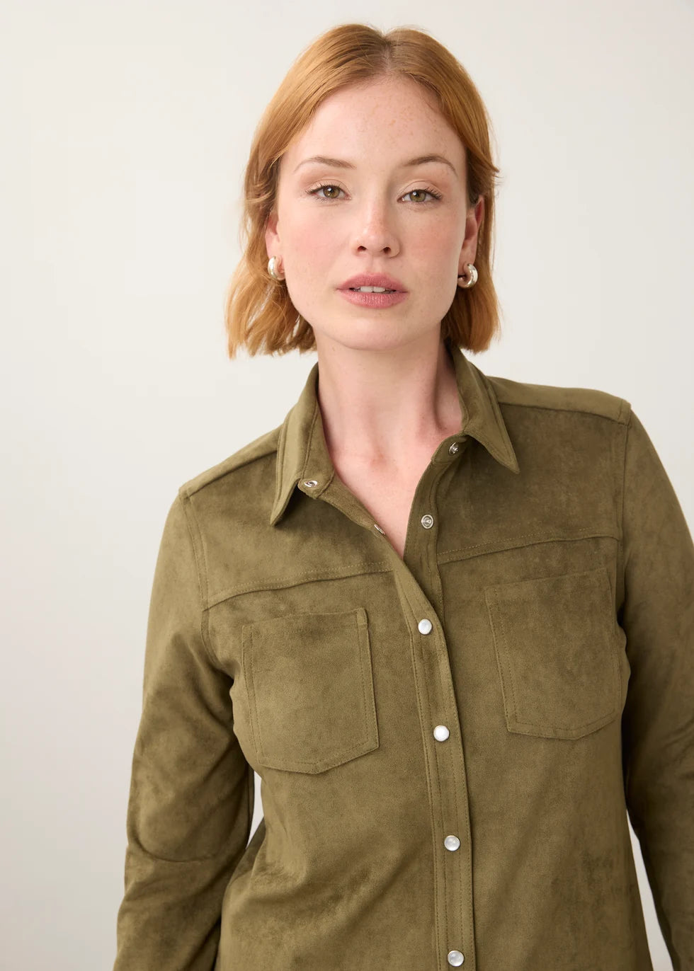 FDJ Faux Suede Button-Up Shirt