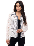 Lace Zip Front Jacket with Denim Trim by Adore