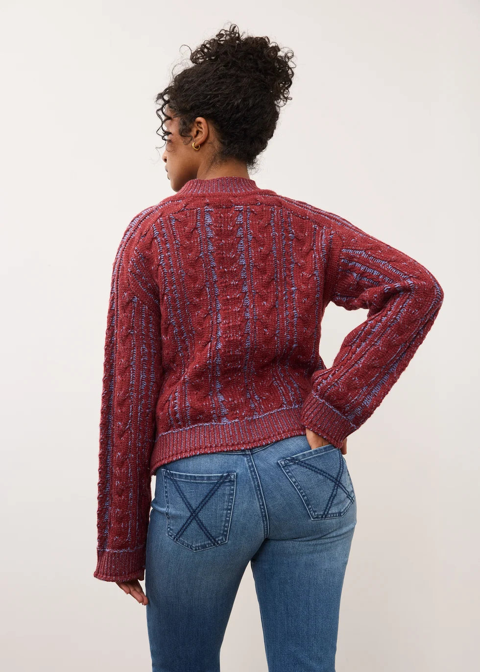 FDJ Long Sleeve Cable Sweater Wine/Indigo