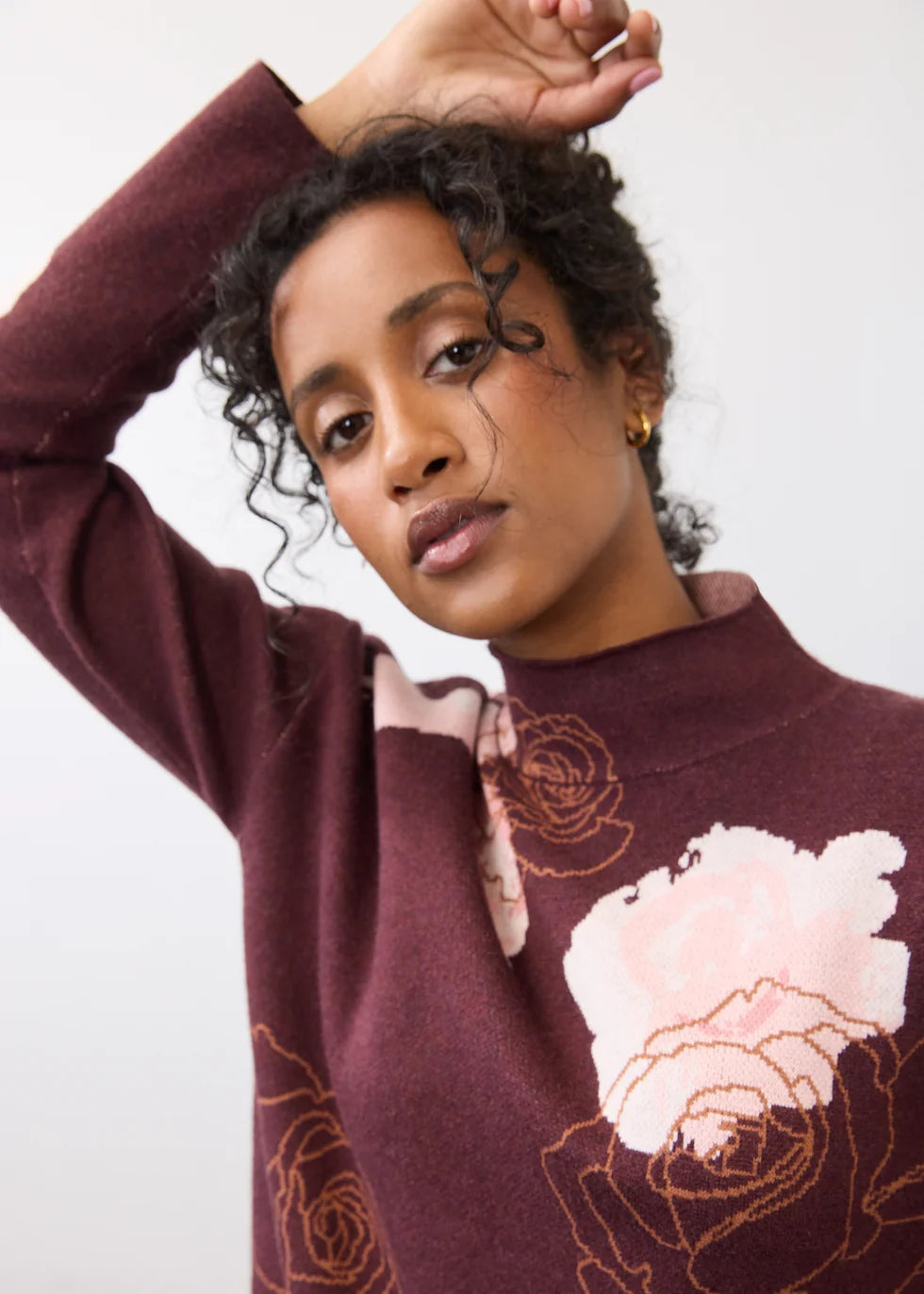 FDJ Mock Neck Loose Fit Sweater Rose Fig