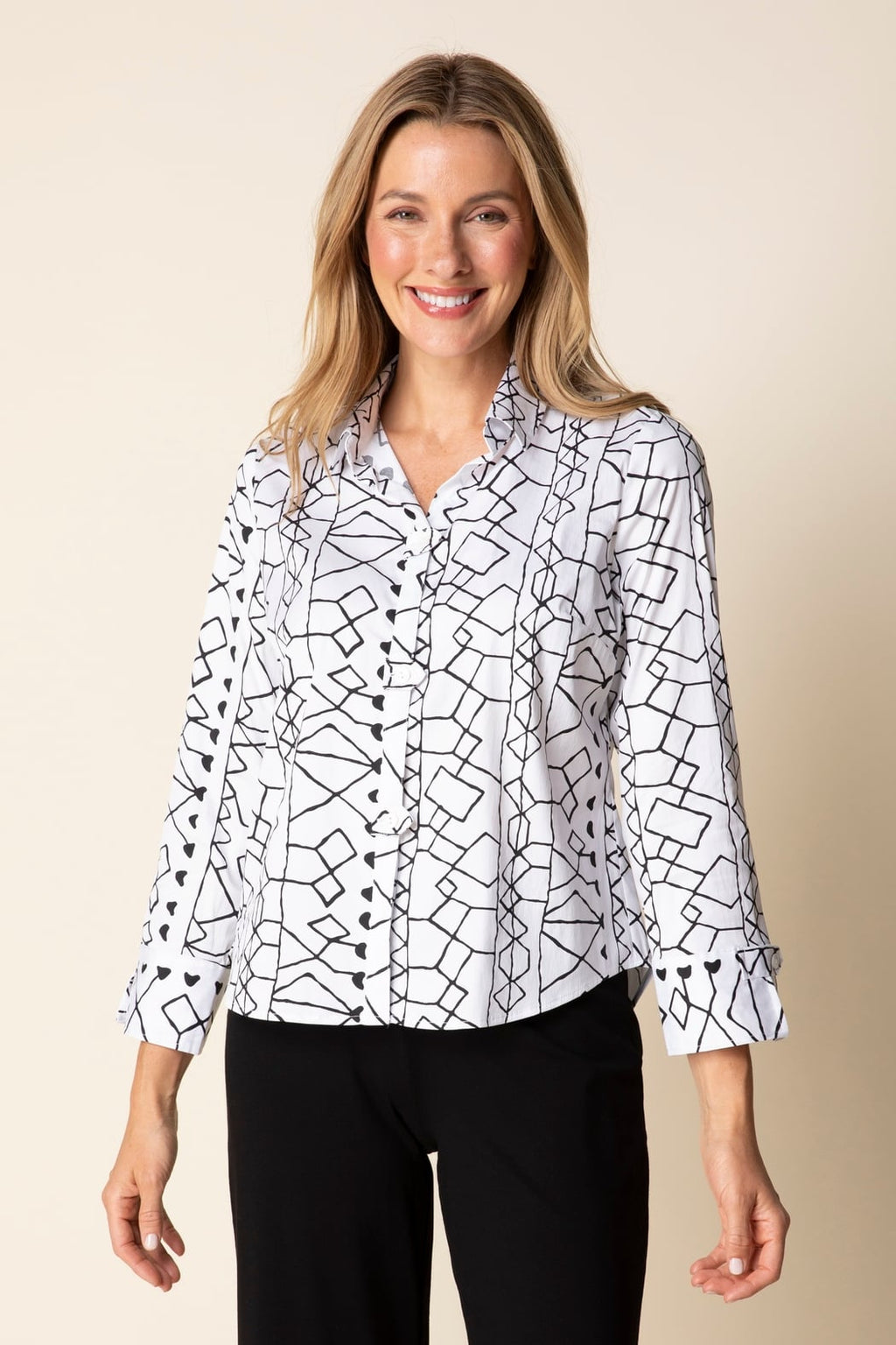 White Perfect Travel with Black Print Detail Shirt by Habitat