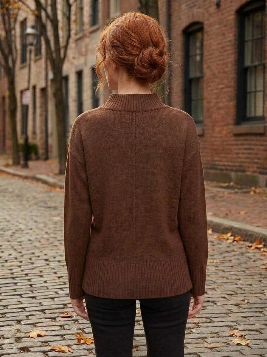 V-Neck Knit Sweater - Heather Brown