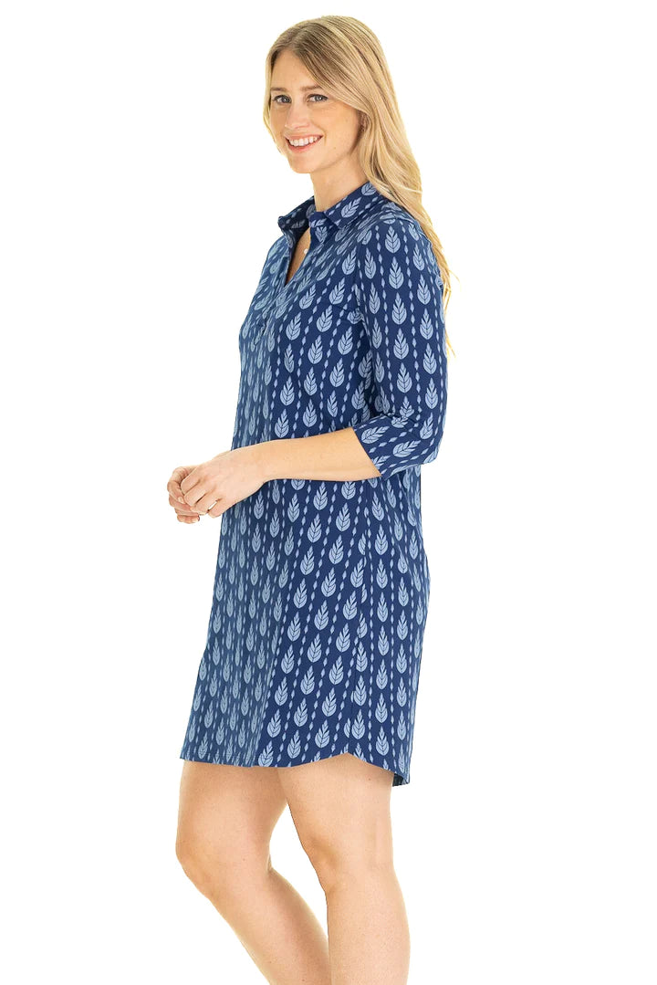 Kit Collared Blue Vine Dress by Duffield Lane