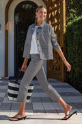 Gingham Button Front Collared Jacket With Pockets by Tribal