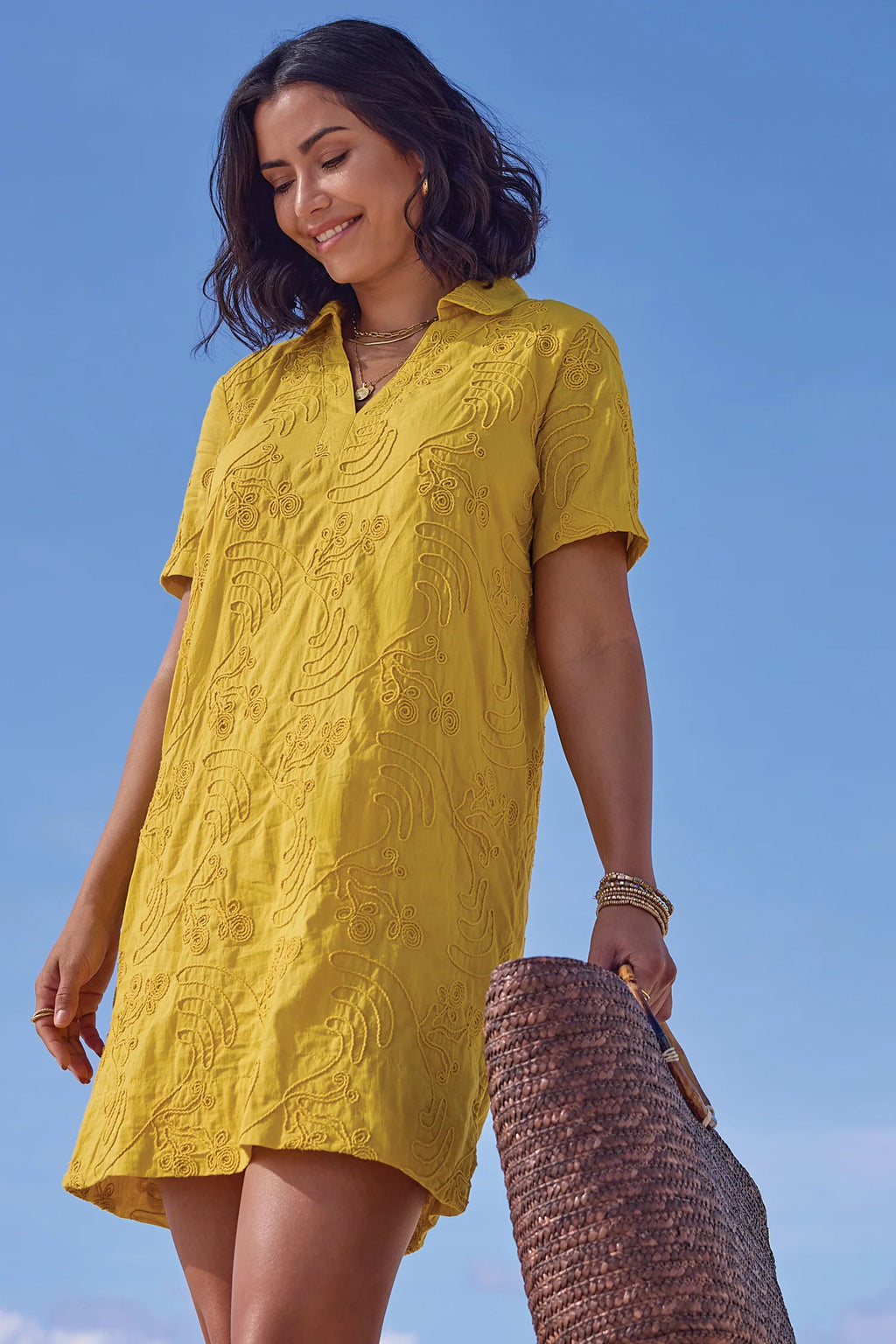 Elbow Sleeve V-Neck Tunic Dress by Tribal
