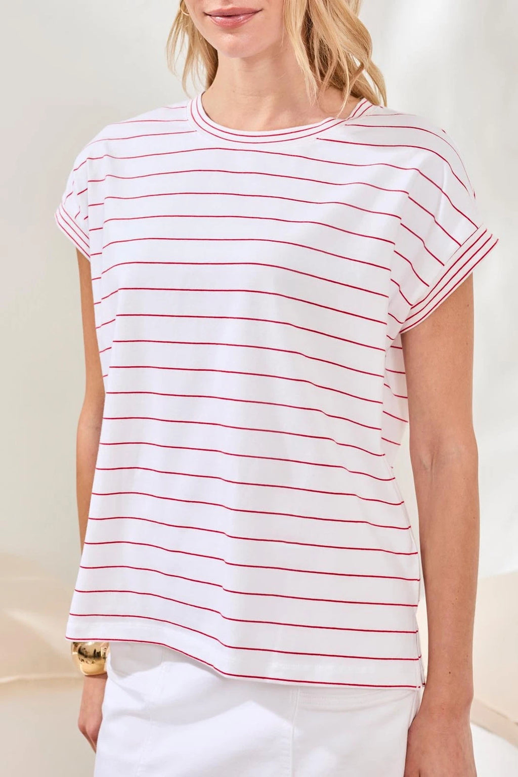 Sangria Red Stripe Short Sleeve Top by Tribal