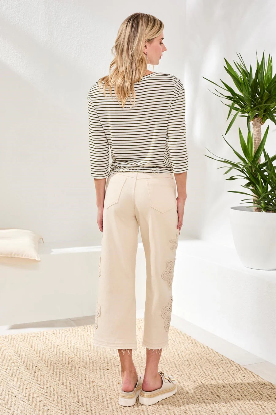 Boat Neck 3/4 Sleeve Top W/ Knot Detail by Tribal