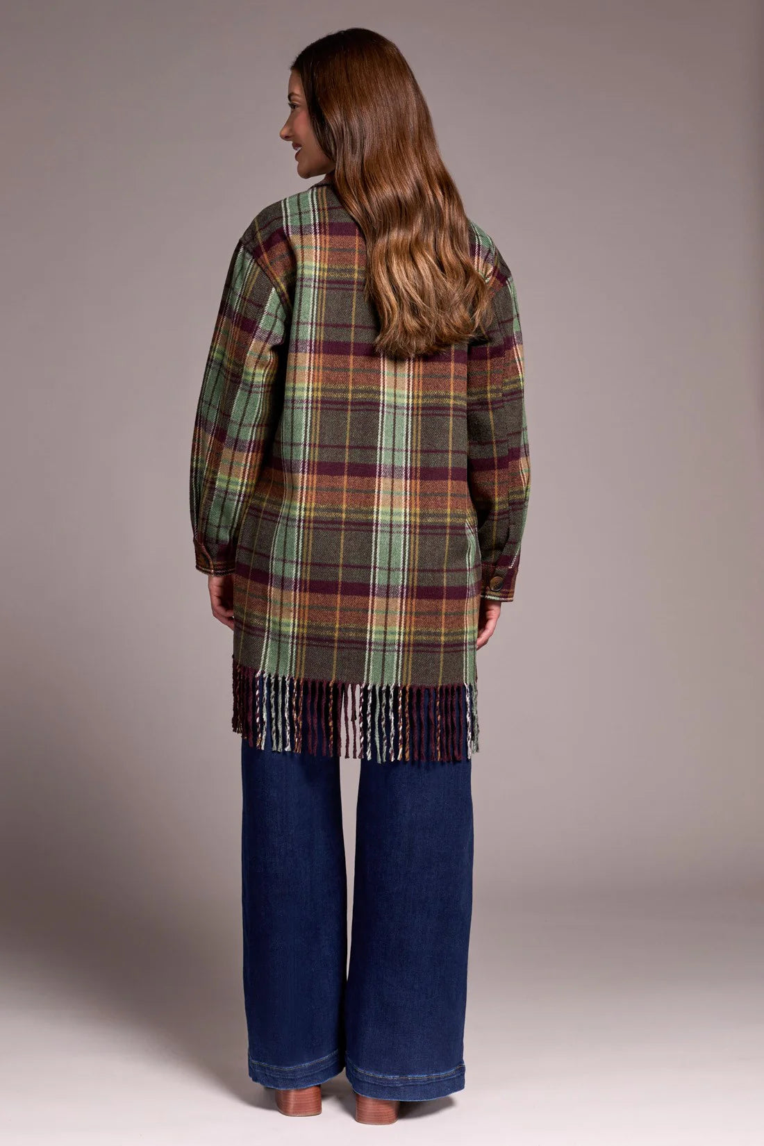 Brushed Plaid Fringed Hem Shacket by Tribal