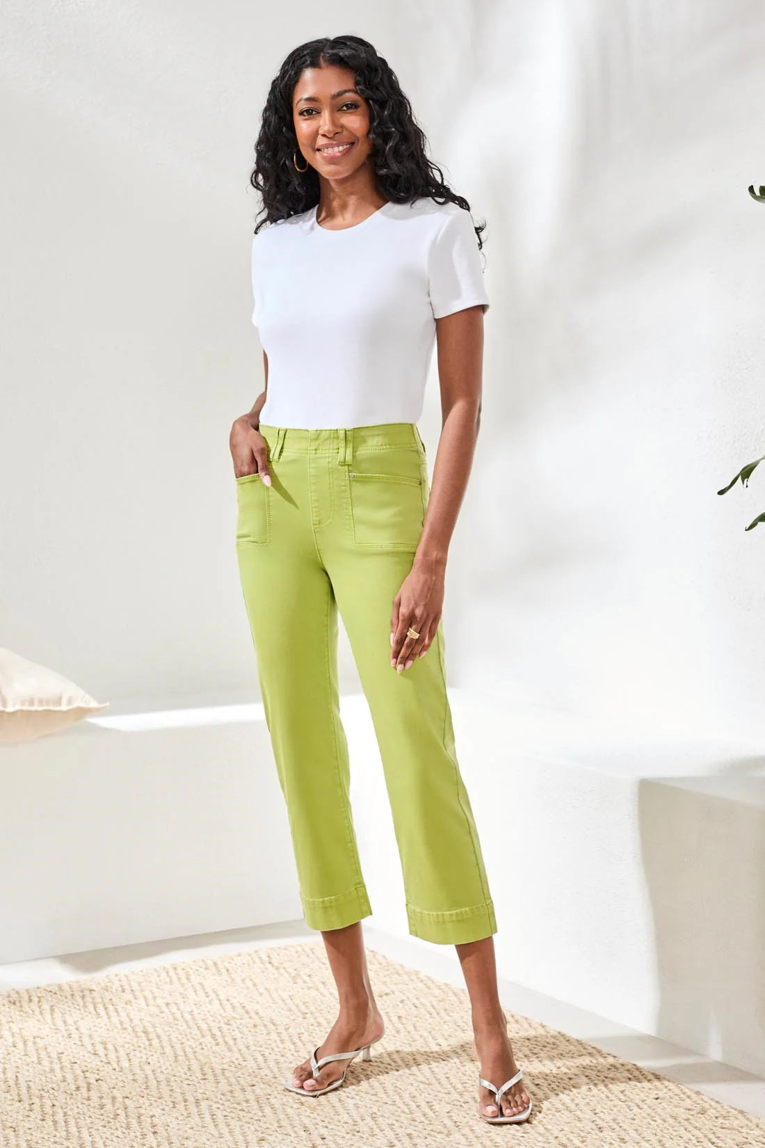 Comfort Stretch Pull On Kick Flare Capri--Mintleaf by Tribal