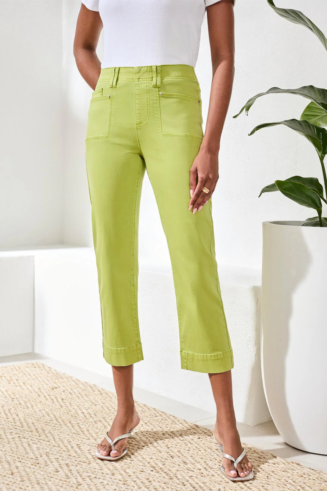 Comfort Stretch Pull On Kick Flare Capri--Mintleaf by Tribal