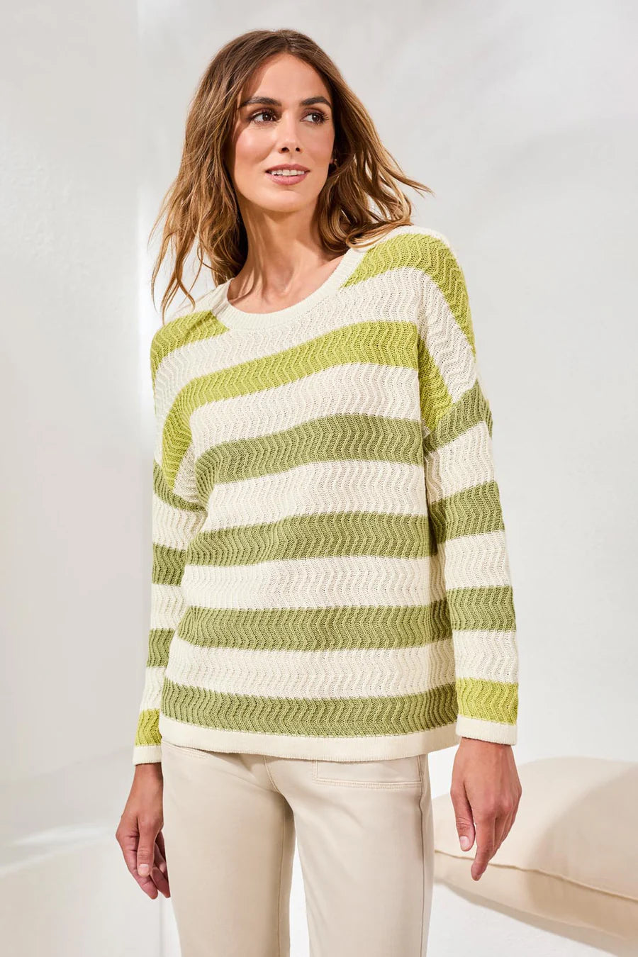 Crew Neck Drop Shoulder 3/4 Sweater by Tribal