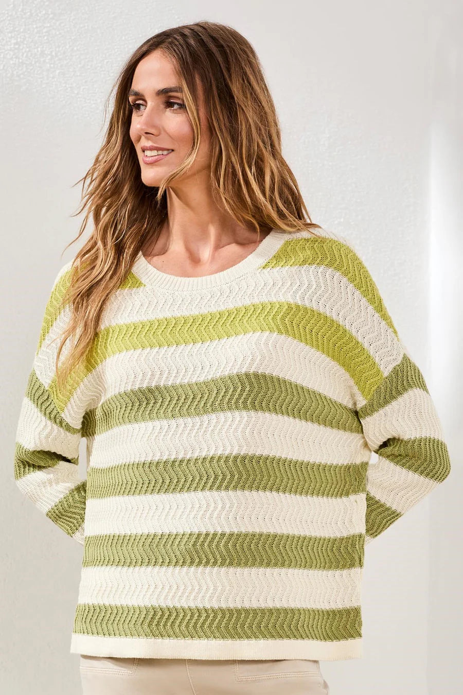 Crew Neck Drop Shoulder 3/4 Sweater by Tribal