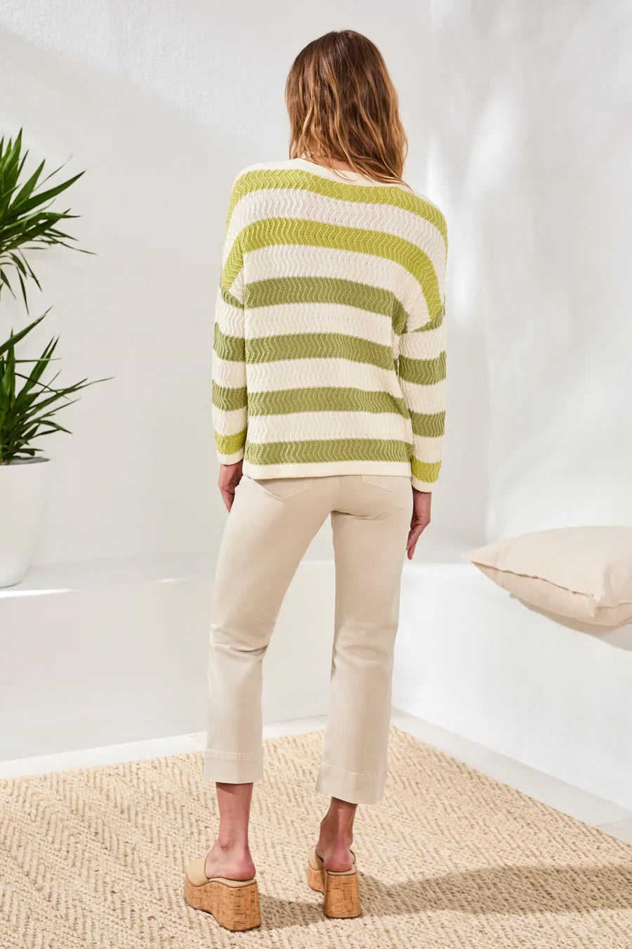 Crew Neck Drop Shoulder 3/4 Sweater by Tribal