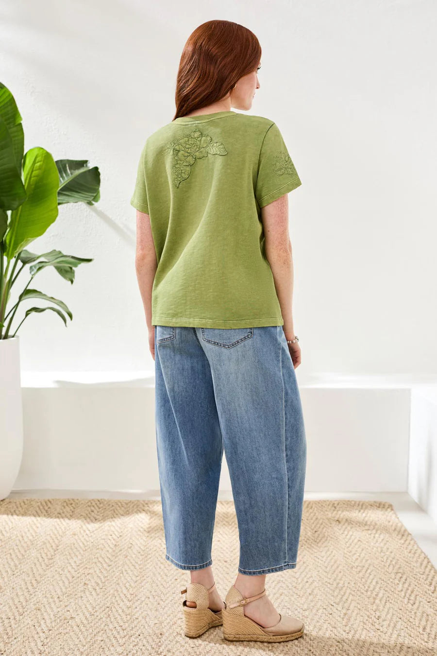 Crew Neck Short Sleeve Tee with Embroidered Applique by Tribal