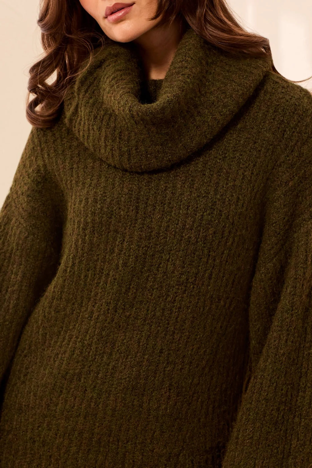 Tribal Drama Funnel Neck Long Puff Sleeve Textured Sweater