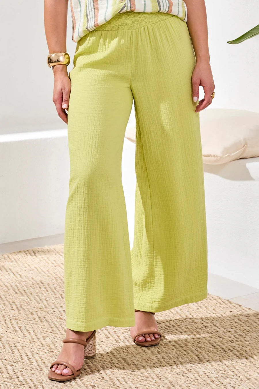 Crinkle Gauze Elastic Waist Flowy Pants by Tribal