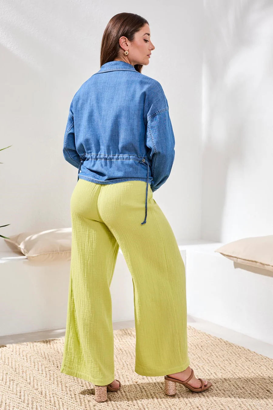 Crinkle Gauze Elastic Waist Flowy Pants by Tribal