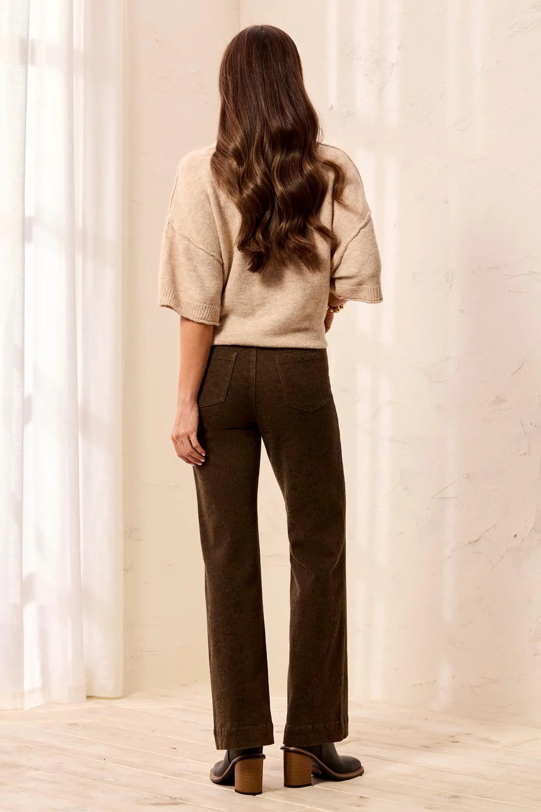 Tribal Soft Pattern High Rise Wide Leg Embossed Pants
