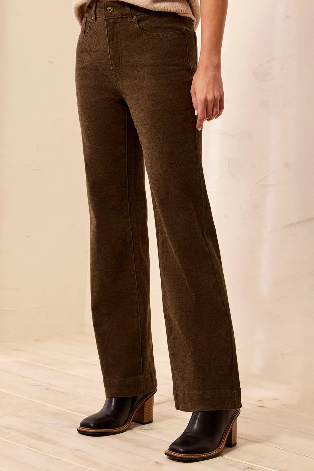 Tribal Soft Pattern High Rise Wide Leg Embossed Pants