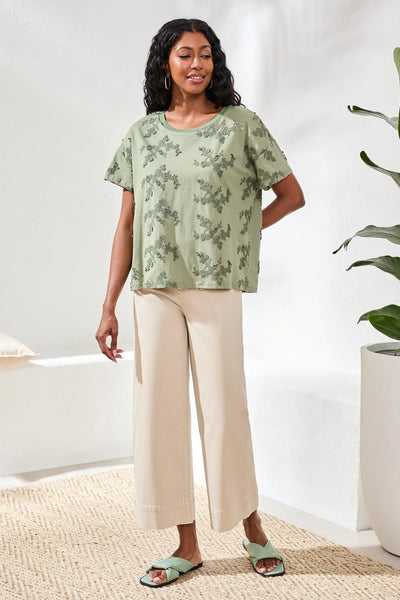 Embroidered Short Sleeve Crew Neck Top by Tribal