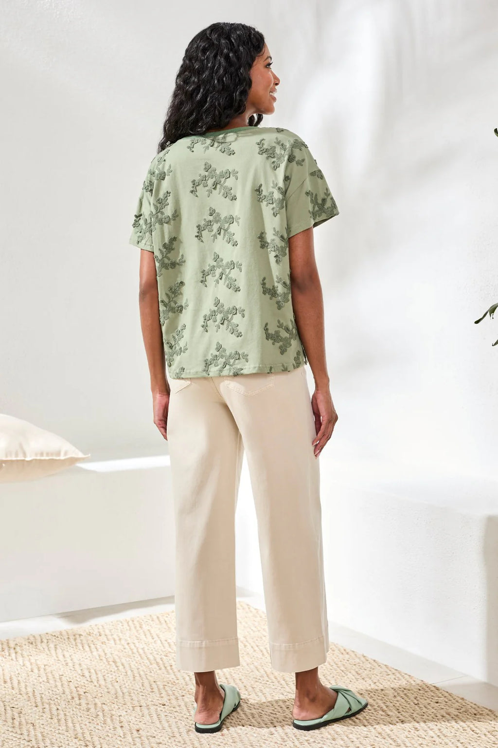 Embroidered Short Sleeve Crew Neck Top by Tribal