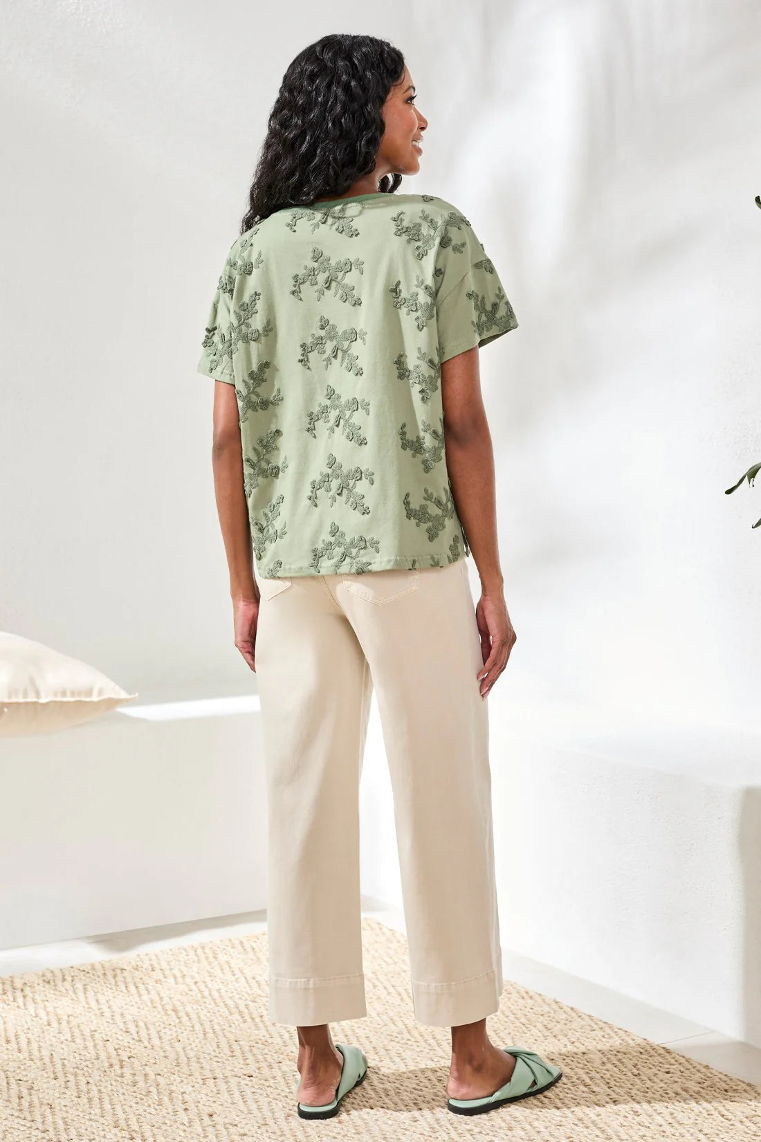 Embroidered Short Sleeve Crew Neck Top by Tribal