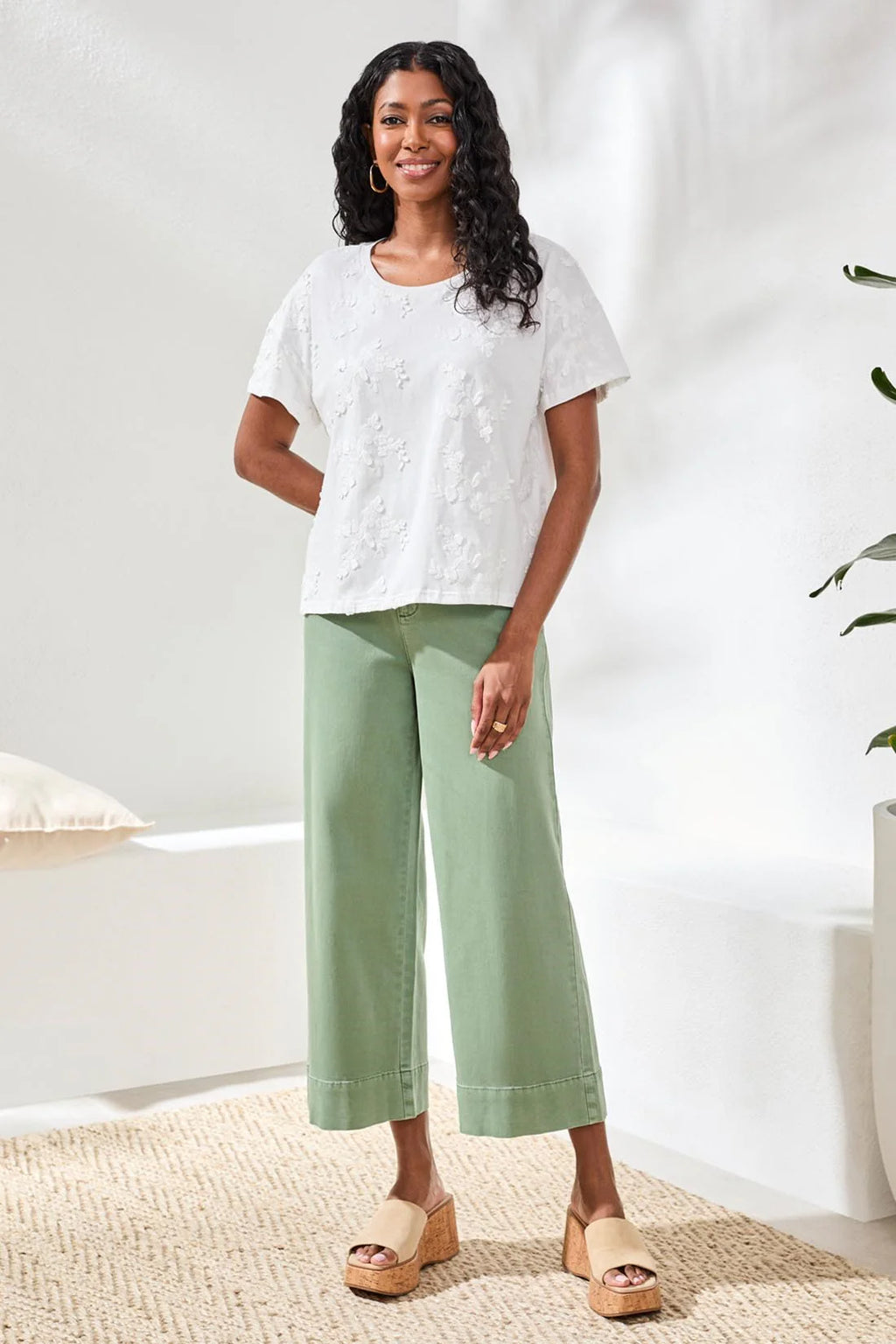 Embroidered Short Sleeve Crew Neck Top by Tribal