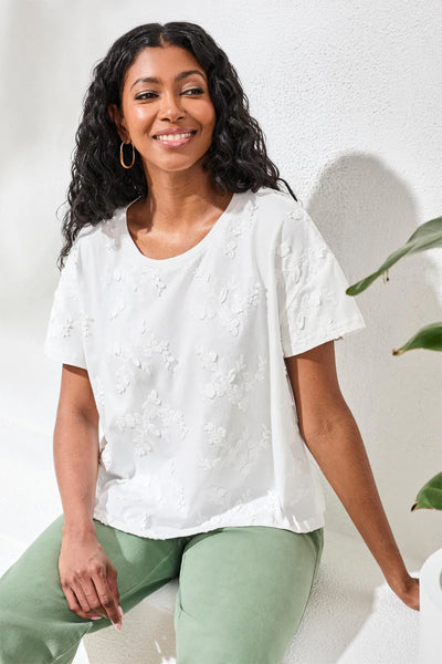 Embroidered Short Sleeve Crew Neck Top by Tribal