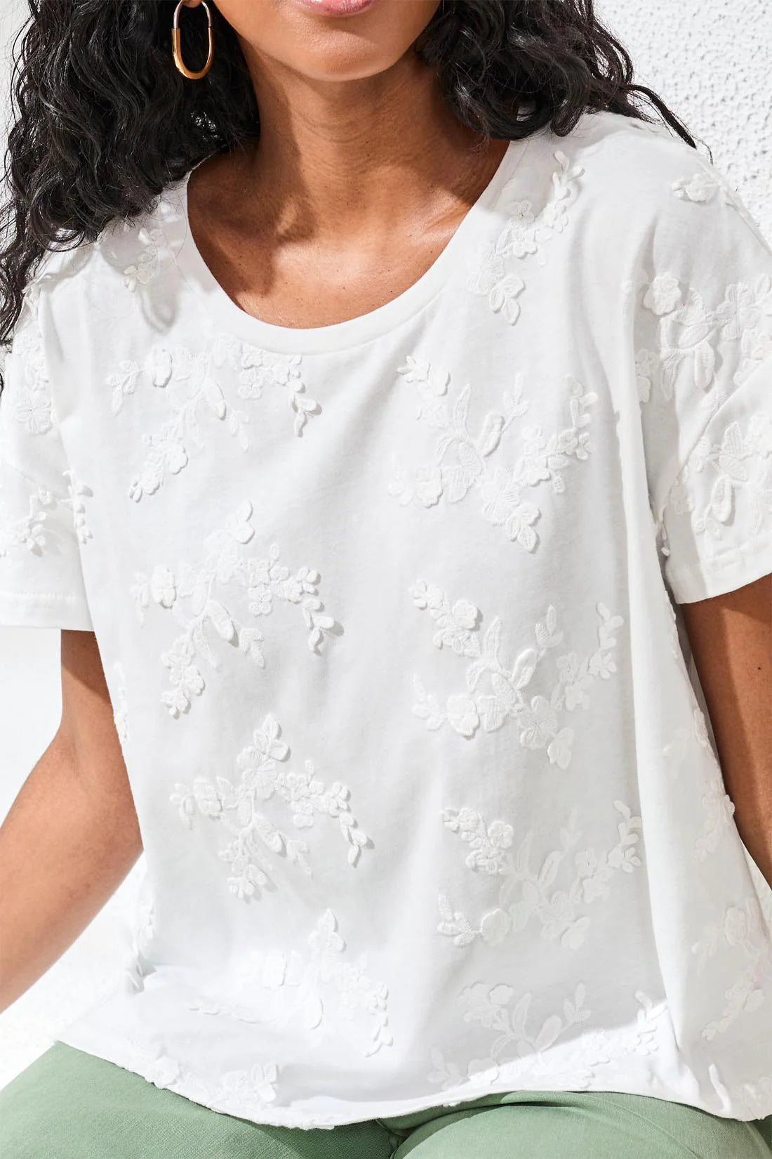 Embroidered Short Sleeve Crew Neck Top by Tribal