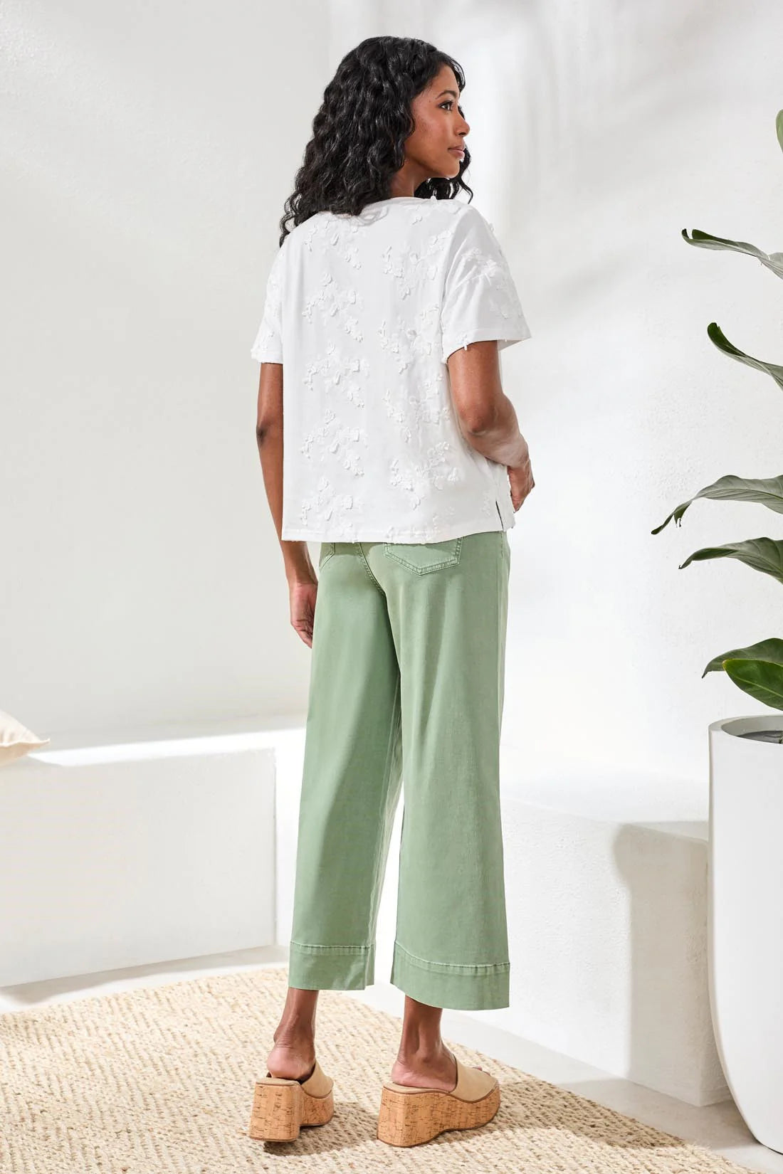 Embroidered Short Sleeve Crew Neck Top by Tribal