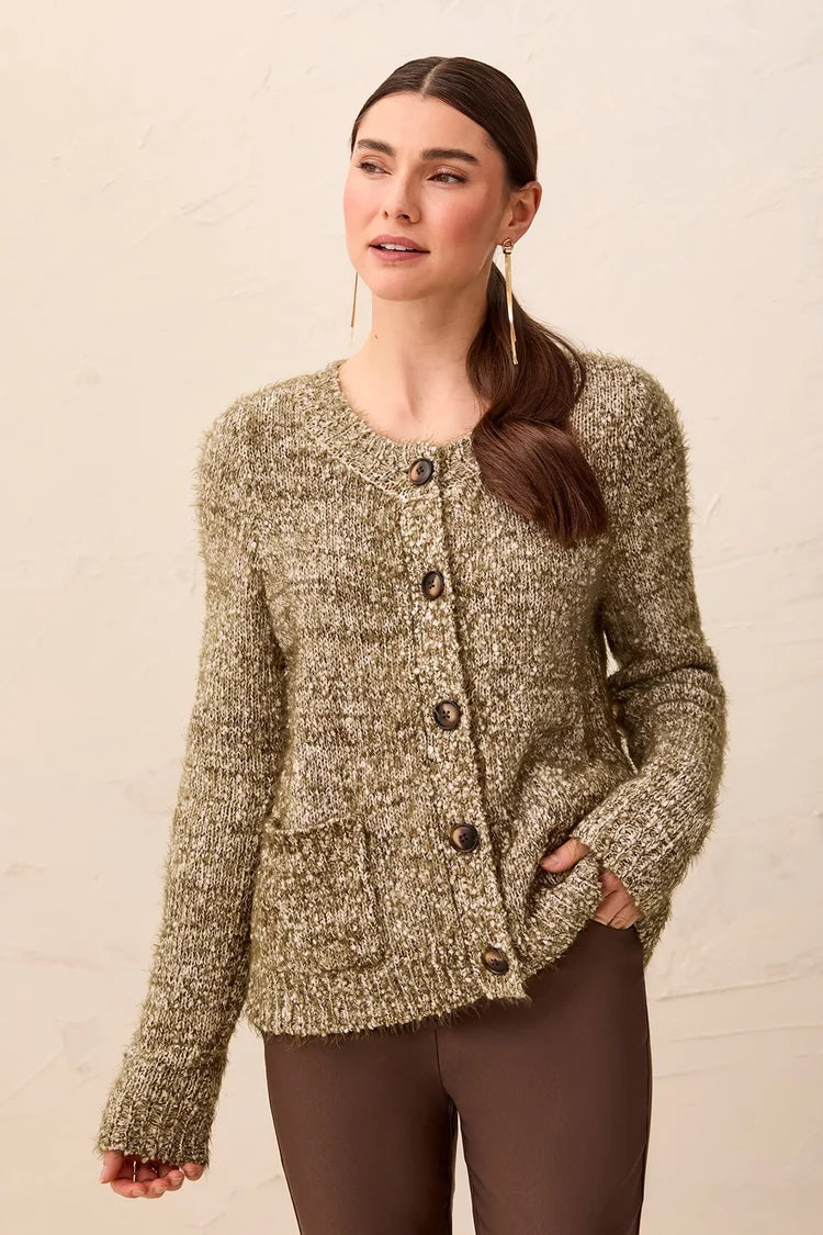 Tribal Eyelash Yarn Button-Front Cardigan