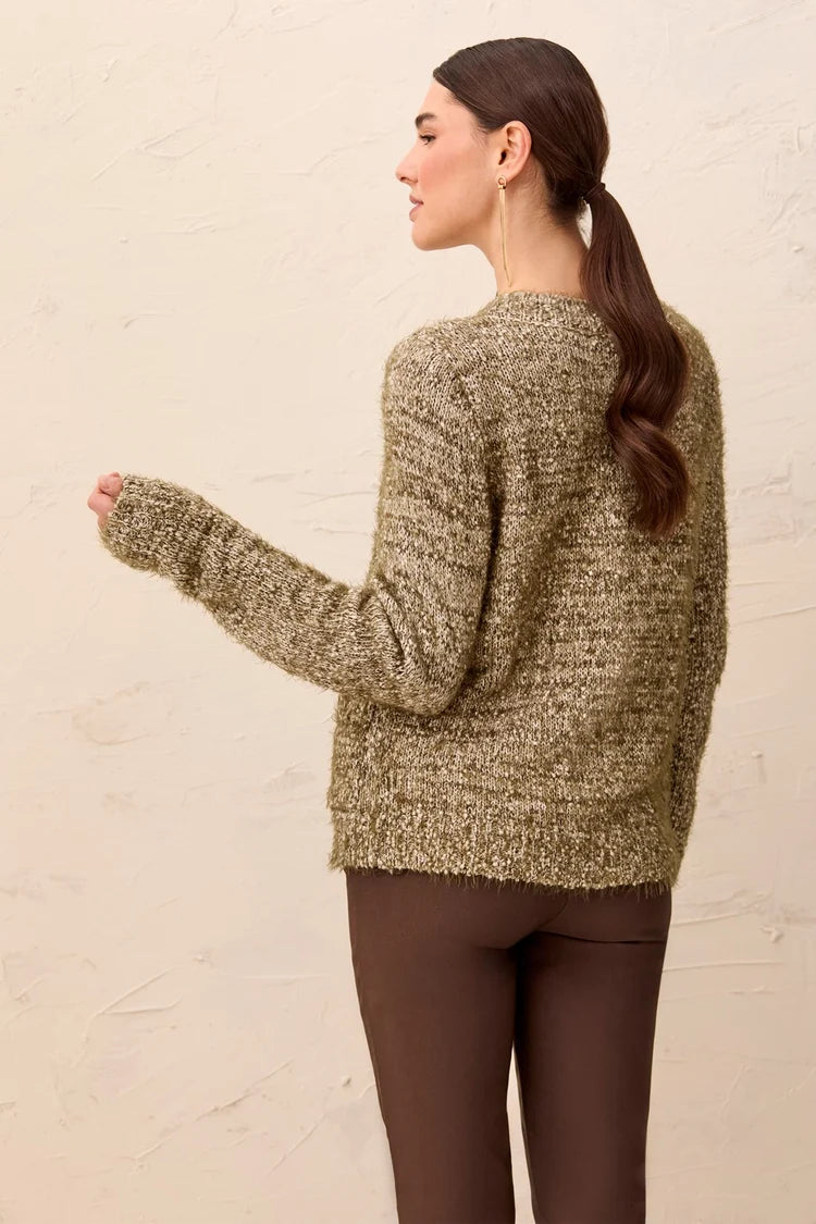 Tribal Eyelash Yarn Button-Front Cardigan
