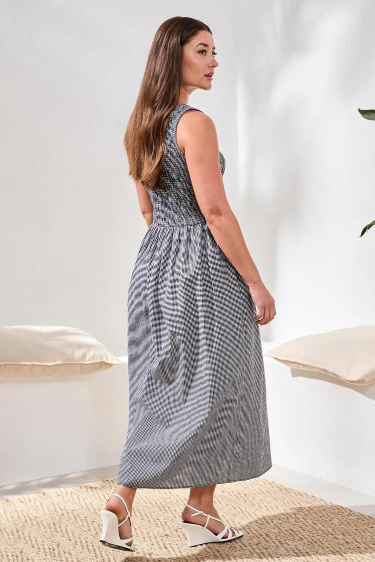Gingham Smocked-Bodice Maxi Dress by Tribal