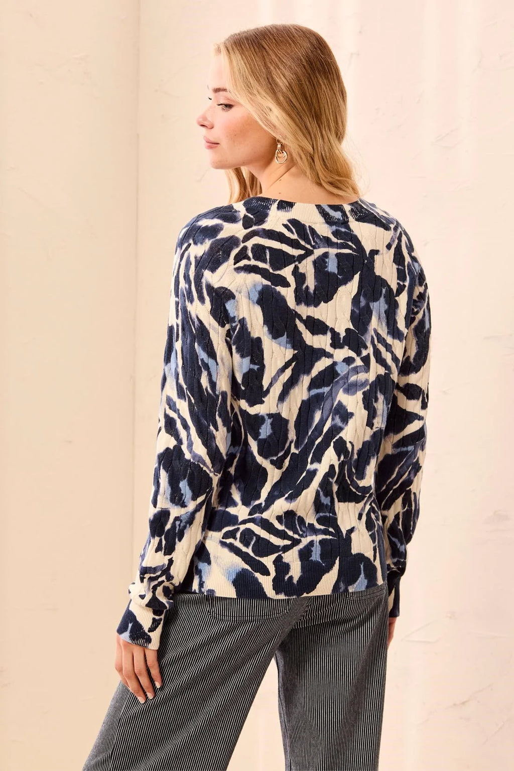 Printed Cable Cotton Crew Neck Sweater by Tribal