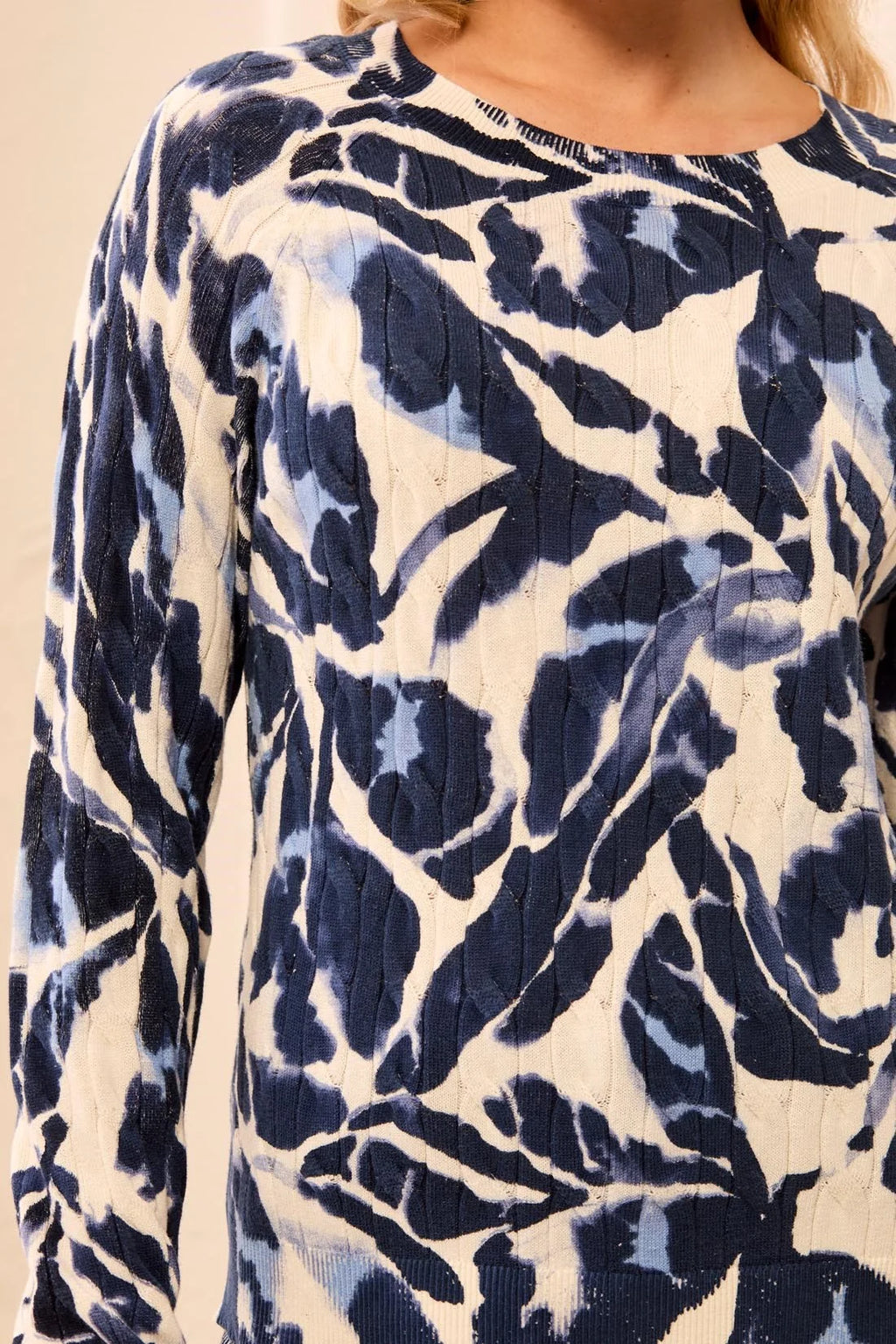 Printed Cable Cotton Crew Neck Sweater by Tribal