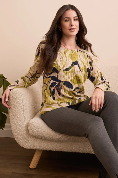 Printed Cable Cotton Crew Neck Sweater by Tribal