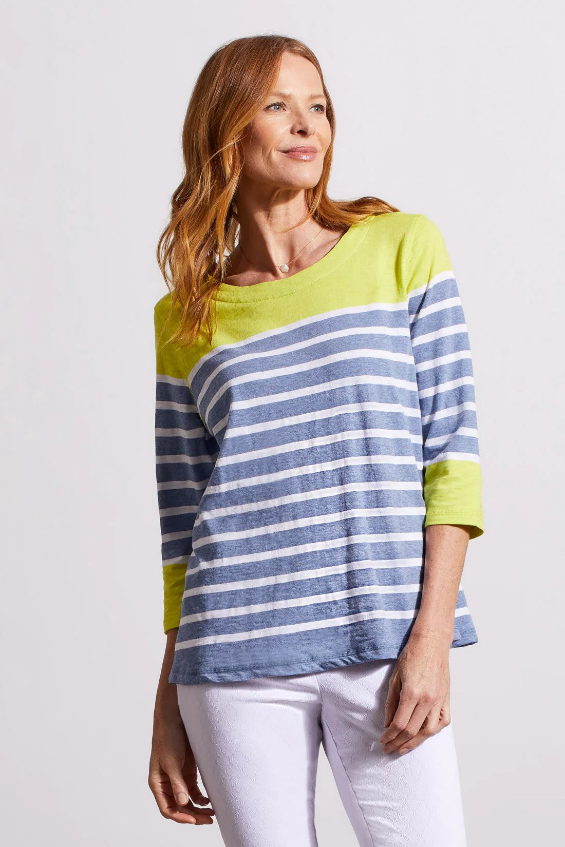 Cotton Color Block Boatneck Top by Tribal