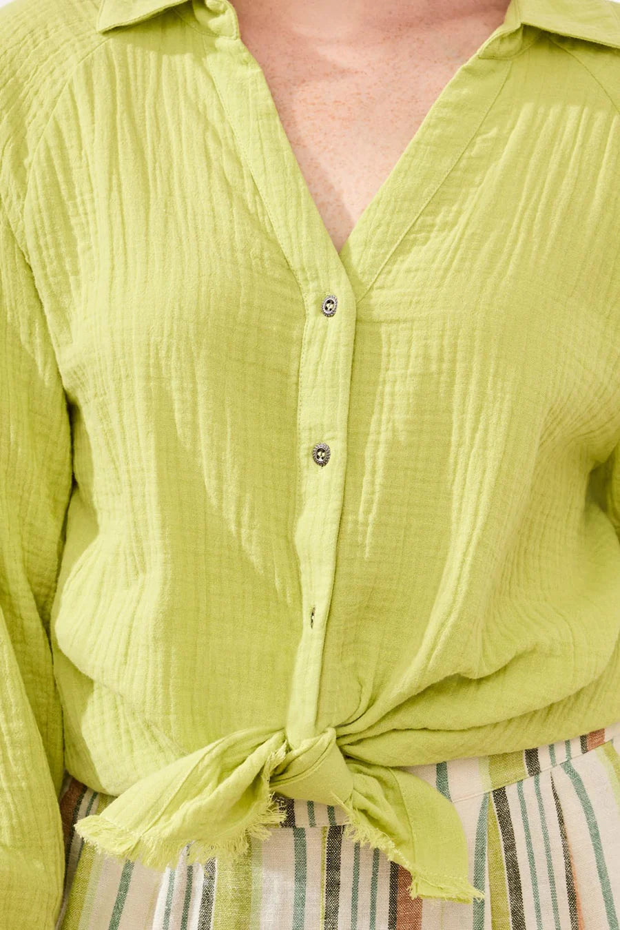 Crinkle Gauze Button-Front Tie Blouse by Tribal