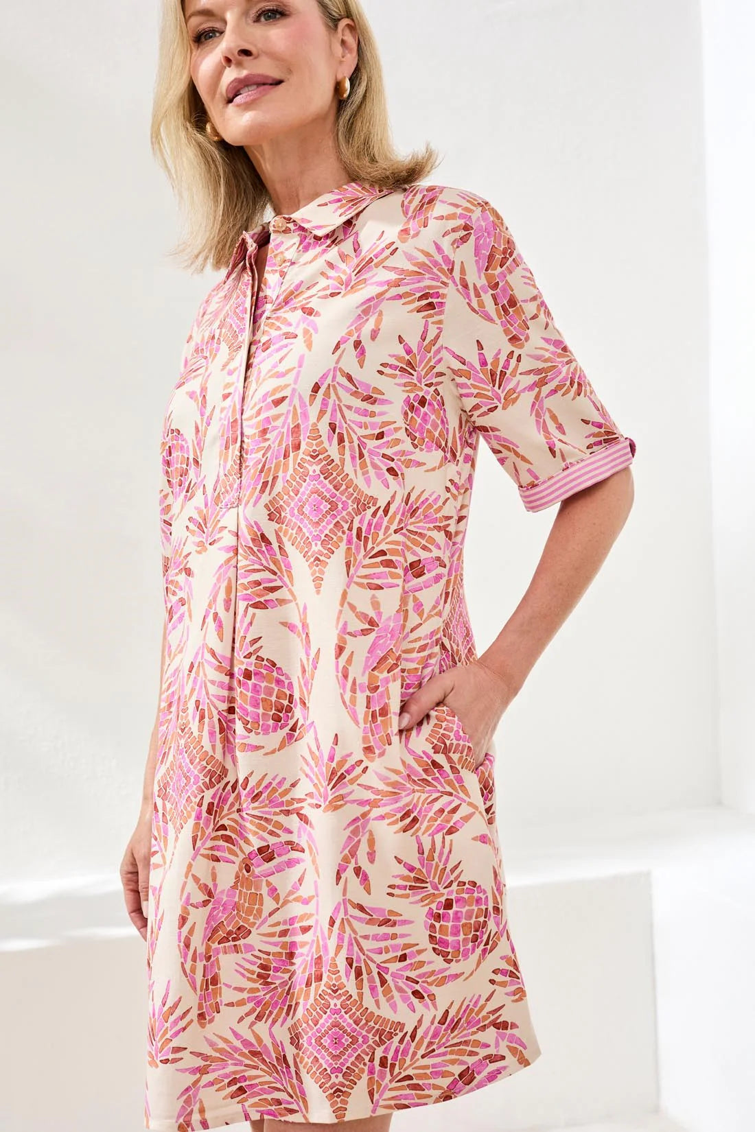 Linen Blend Short Sleeve Shift Dress
