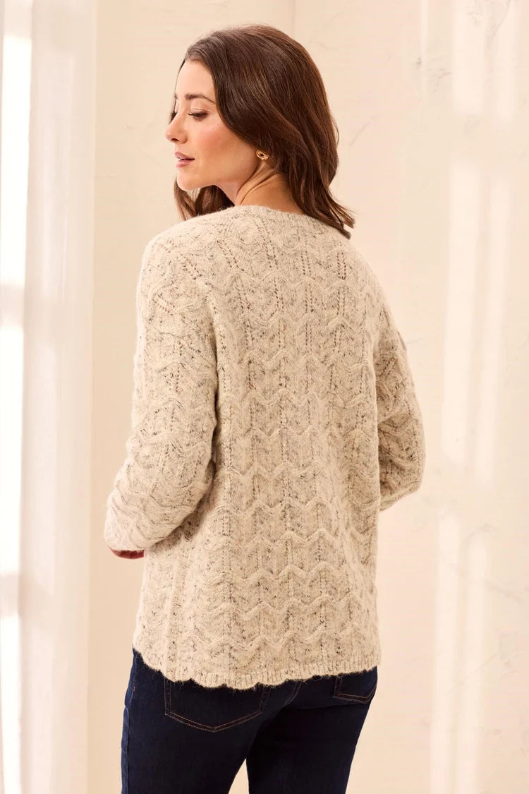 Tribal Soft Textured Scallop Hem Henley Buttoned Sweater